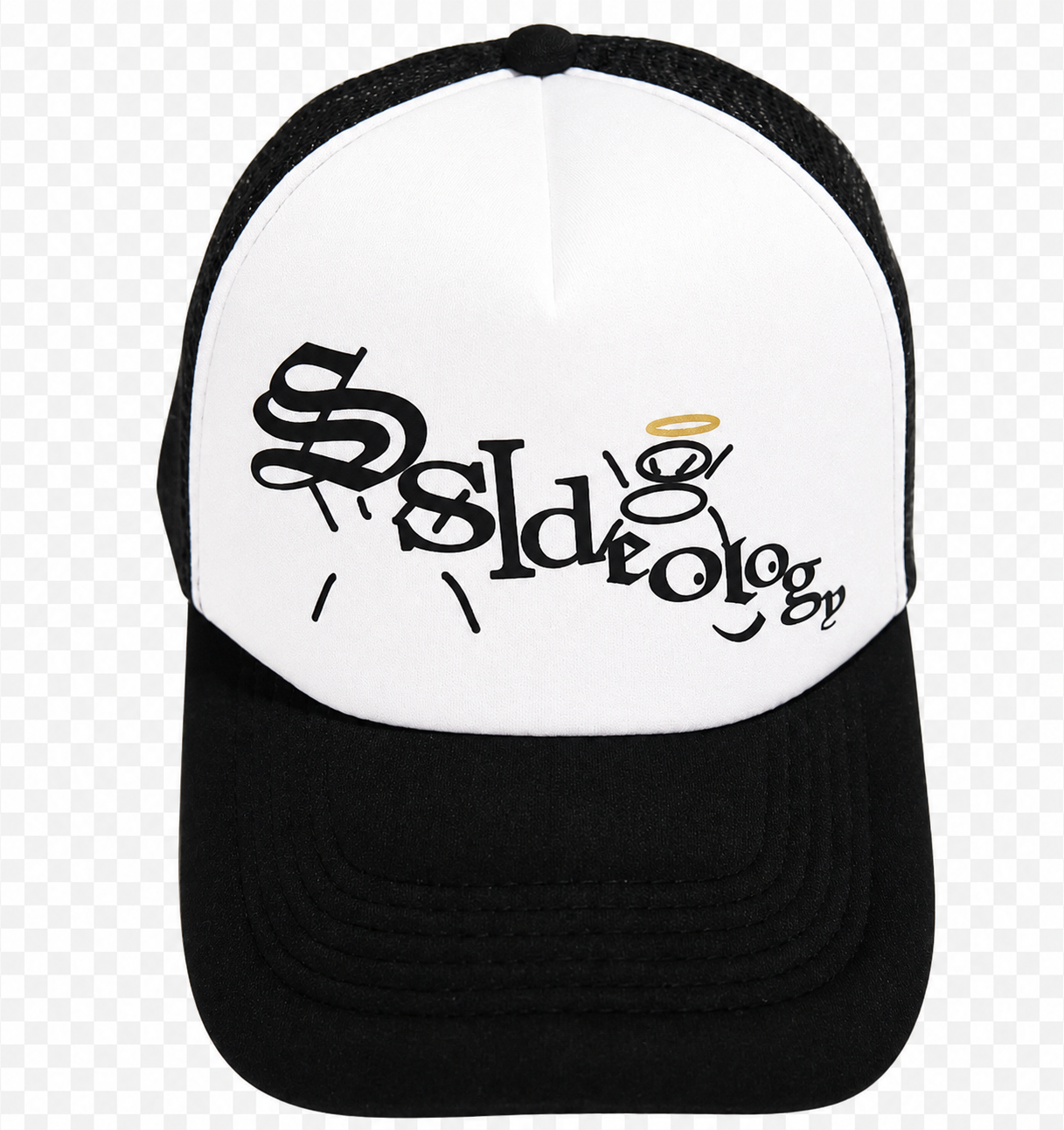 Black and white SSANT'S Ideology Trucker Hat